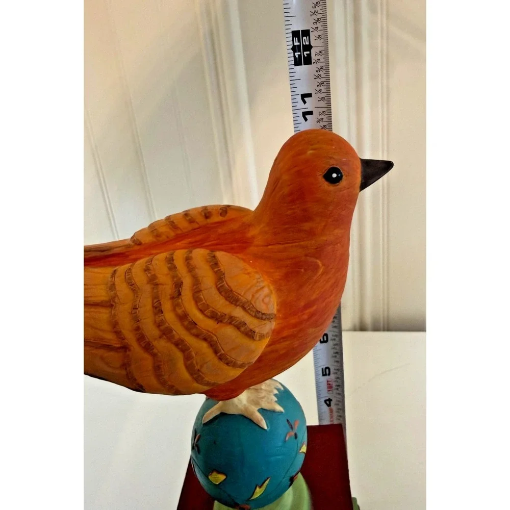 Fitz And Floyd Global Market Bird Figurine Folk Art Mixed‎ Materials Wooden Base